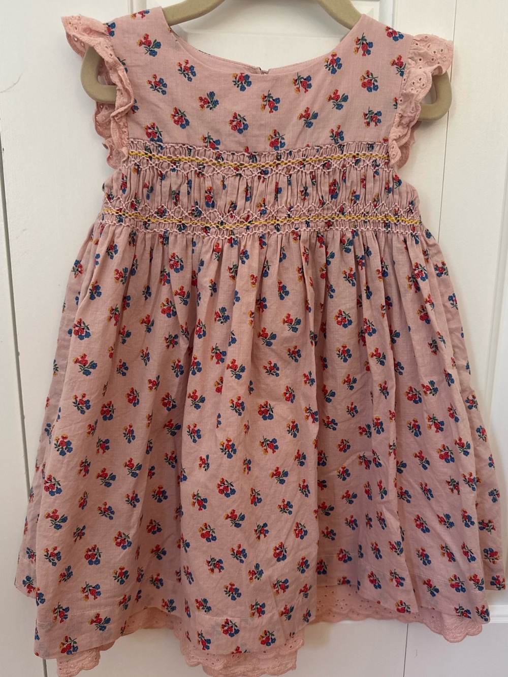 Mini Boden Lace Trim Floral Smocked Dress 2-3Y